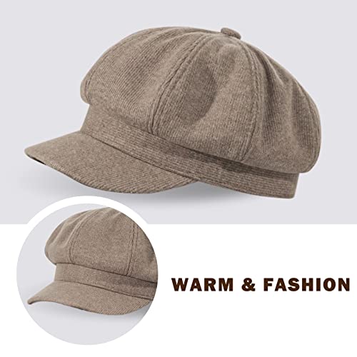 Womens Fashion Newsboy Cap Bakerboy Cabbie Gatsby Visor Beret Hat Tweed Girls Pageboy Caps (Cotton-Dark Khaki) #TOP2