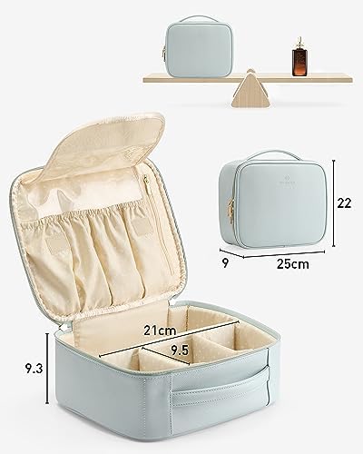 Makeup kosmetyczny, profesjonalny makijaż, przenośny zestaw do przechowywania pędzli z regulowanymi przegrodami, Jasnoniebieski, Moyenne-PU