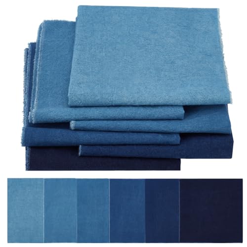 FREEBLOSS 12 Pcs Sashiko Fabric Sashiko Mending Kit Patchwork Precut Cotton Fabric for Sewing Quilting Supplies Blue Theme 6 Colors Square Fabrics, 11.8