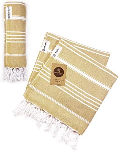 mioeco Organic Cotton Turkish Hand Towel - 20" x 38" Large Classic Luxury Set of 2 - Decorative Hand Towels for Bathroom, Kitchen & Home - Super Absorbent & Quick Drying - Prewashed