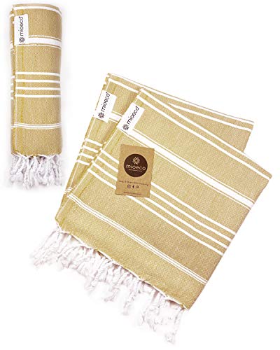 Auténtica toalla de mano turca de algodón – Juego clásico de 2 – 100% orgánico decorativo toallas de mano para baño, cocina y hogar – Super absorbente y de secado rápido – 36 x 18 pulgadas (Mustard)