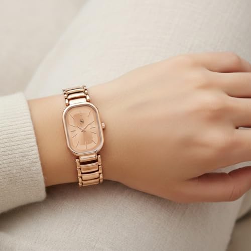 Image of Shocknshop Elegant Rectangular Ladies Rose Gold Analog Metal Strap Solid Link Strap Watch for Woman -WCH176