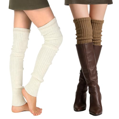 Image of XEPST 2 Pairs Leg Warmers for Women, High Boot Cuffs Knitted Boot Topper Warmers Over Knee Footless Socks for Winter Warmer
