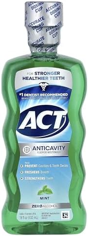 ACT Anticavity Zero Alcohol Fluoride Mouthwash 18 fl. oz. (Pack of 4) With Accurate Dosing Cup, Mint