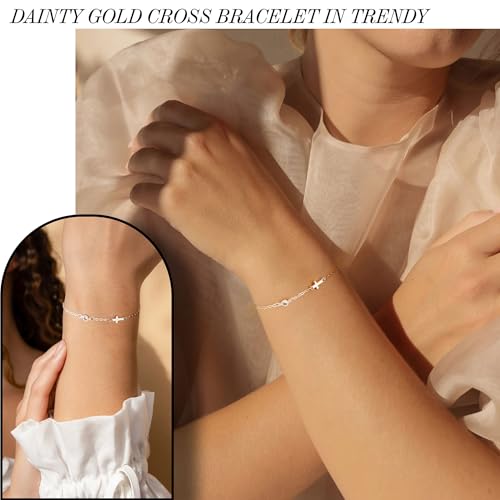 Cross Bracelet with Birthstone Dainty Gold Bracelets for Women Birthday Gift Christian Gifts for Her Religious Faith Baptism Confirmation Gifts for Teen Girls Christmas Jewelry for Sister Daughter Granddaughter Girlfriend