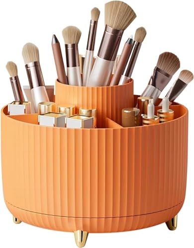 Image of Boniry 360 Rotating Makeup Brush Holder Organizer, Makeup Organizers Countertop, Makeup Organization Skincare Storage for Cosmetics, Nail Polish, Art Supply, Bathroom Vanity Desktop Cup (Orange)