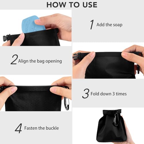 Uliya Reiseseifentasche Travel Mobiler Seifenbehälter für Seifenwürfeln Auslaufsicher Schnell Trocknende Seifentasche mit Seifenschaumbeutel und Haken Ideal für Reisen, Camping, Außenbereich (Schwarz)