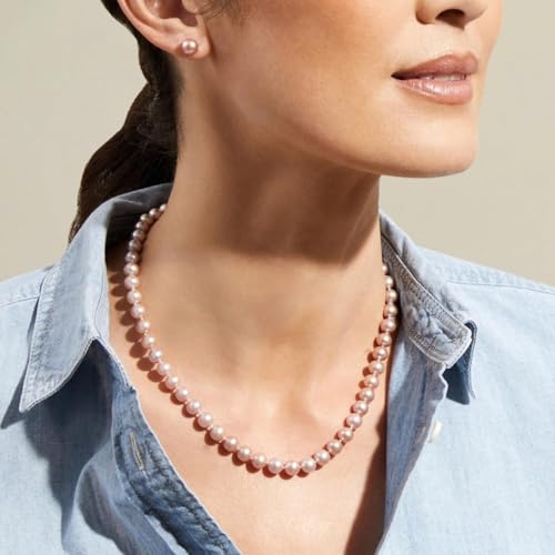 The Pearl Source 9-10mm AAA Quality Round Pink Freshwater Cultured Pearl Necklace for Women in 24" Matinee Length2