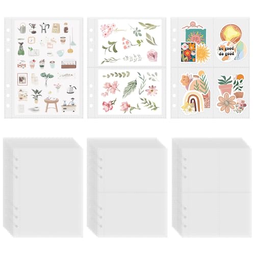 Dajino 30 Sheets Clear Binder Sleeves 1/2/4 Pocket Sheets Protectors Double Sided Plastic Sleeves for Photo Card Sticker Storage Organizer 6 Ring A5 Binder Inserts Refills Pocket Pages Set