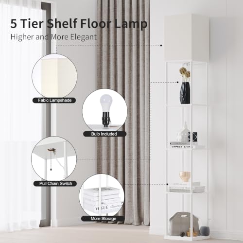 Image of SUNMORY 5 Tier Floor Lamp with Shelves, Standing Lamps for Living Room | 3 CCT LED Bulb Include, 70 inch Tall Corner Shelf Lamp, Display Bookshelf, Modern Style for Bedroom, Office, Home Decor