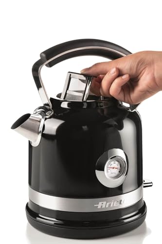 Ariete, Moderna 2854, Bouilloire Electrique en Acier Inoxydable avec Thermomètre et Niveau d'Eau Visible, Socle Sans Fil 360°, Arrêt Automatique, Capacité 1.7 L, 2000W, Noir