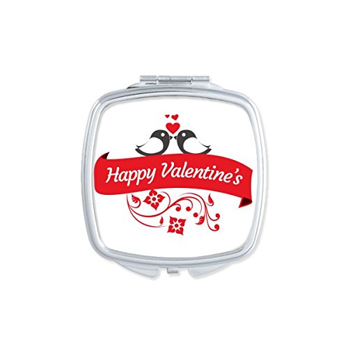 Miroir de poche portable maquillage compact motif carré Saint-Valentin