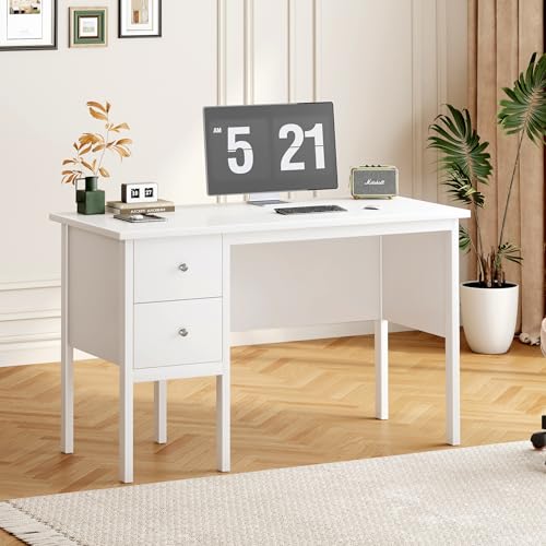 Image of BHG 43.3 inch White Computer Desk with Drawers for Home Office