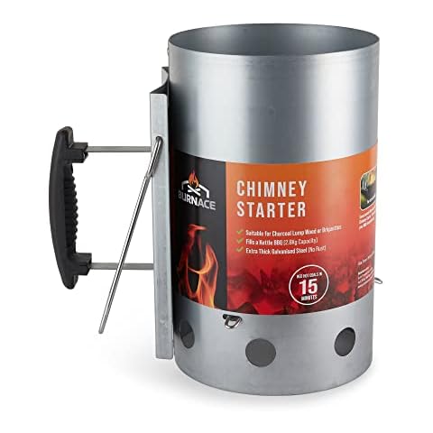 BURNACE Large Charcoal BBQ Chimney Starter, Briquette or Lumpwood, Barbeque Fire Starter (2.8kg Capacity) Cover