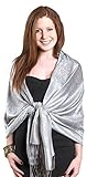 Gilbin Luxurious Paisley Design 28 x 70 Silk Blend Pashmina Shawl Wrap , Silver
