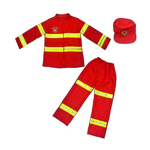 ZUYPSK Kids Fireman Halloween School Suit Firefighter Role Set Halloween Birthday Christmas Gifts(Red, 4-5)
