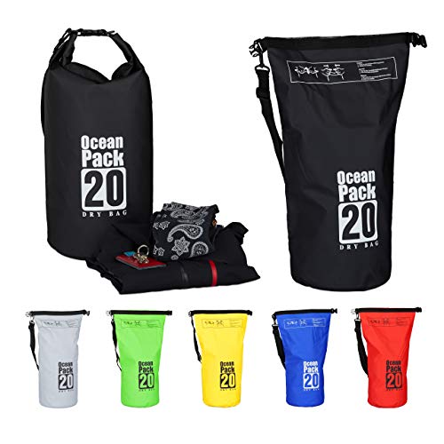 Relaxdays Unisex, Zaino Impermeabile Ocean Pack 20L Borsa Ultraleggera Sacca Dry Bag da kajak Rafting Vela Sci Snowboard Nero, 60 cm