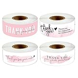 480pcs (1"x 3") Thank You Stickers Pink for Business, Rectangle Labels Online Retailers, Boutiques,