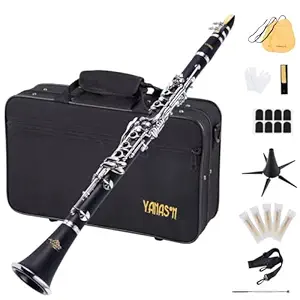 YANASON B Flat 17 Key Clarinet with 2 Barrels, Case, Stand, Strap, Reeds,8 Pads, 2 Cleaning Cloth and More