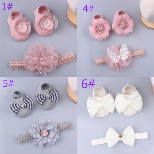 Baby Bow Headband & Socks Set for 0-1Y Boy Girl Elastic Lace Headdress Toddler Floor Socks Baby Accessories2