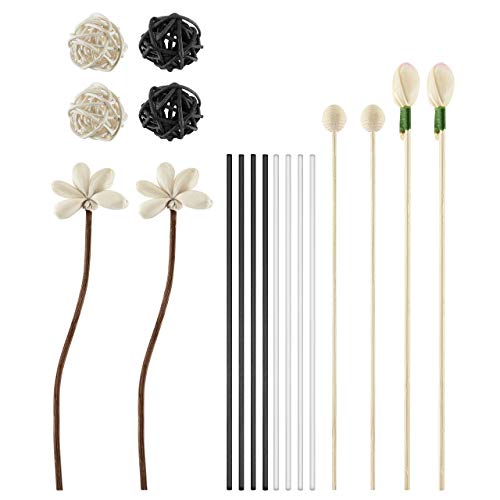 Bluecell 18 Pieces White Rattan Reed Fragrance Diffuser and Flower Replacement Refill Natural Rattan Wood Stick for Aromatherapy (Style 1)