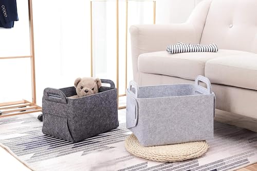 Image of Renva Felt Storage Basket for Organizing, Large Fabric Collapsible Storage Bins with Handles, Foldable Storage Basket Bins, Perfect for Shelves, Closet, Books, Clothes Organizing (1, Grey)