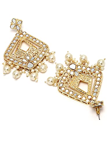 Image of Karatcart Red Stone Studded Gold Plated Drop Earrings for Women