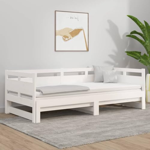 YNGBHFNOP Lit Gigogne Coulissant Blanc 2 Places 160x200 cm sans Matelas, Canapé Lit Multifonction en Pin Massif pour Studio et Chambre d'amis, Design...
