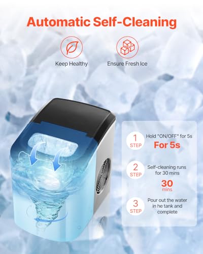 Image of VEVOR Countertop Ice Maker, 9 Cubes Ready in 6 Mins, 33lbs in 24Hrs, Self-Cleaning Portable Ice Maker with Ice Scoop and Basket, Ice Machine with 2 Sizes Bullet Ice for Home Kitchen Office Bar Party