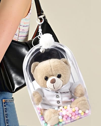 Image of Clear Figure Display Bag with Keychain for Doll, Protective Case for Plush Doll, Clear Hanging Display Cases, Crossbody Doll Storage Bag, PVC Storage Case Cover for Figures Dolls (White, Large)