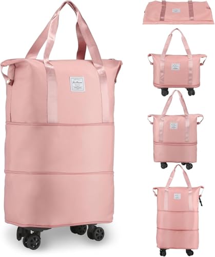 SAMRUKZONE SRZ Travel Duffle Bag with Wheels Expandable, Foldable, Waterproof, 360 deg Detachable Wheels, Ideal for Travel, Weekend Trips, Shopping (Peach/Pink)