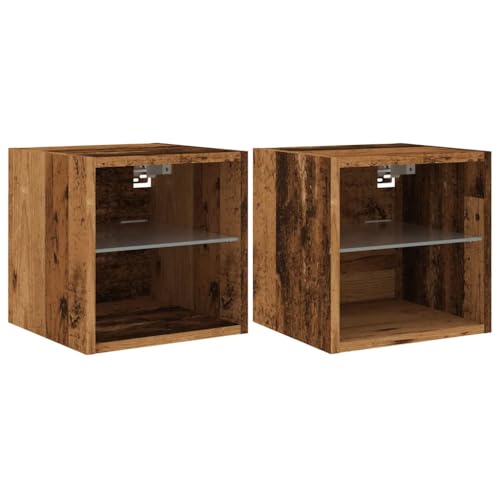 Helloshop26 Lot de 2 Meubles TV muraux avec étagère en Verre et lumières LED Design Contemporain 30 x 28,5 x 30 cm en Bois d'ingénierie Vieux Bois...