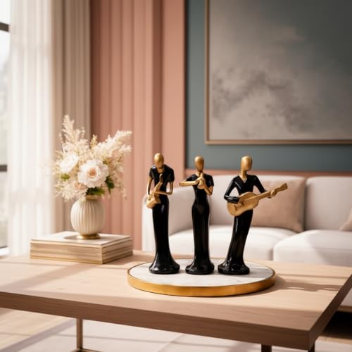 Image of Xtore Rhythmic Trio of Abstract Musician Figurines for Shelf and Table Decor