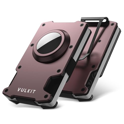 Image of VULKIT Minimalist Slim Wallet for Mens with Money Clip- RFID Blocking with AirTag Holder Design Metal Wallet, Metal Brown