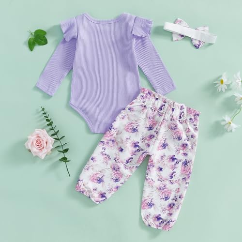 fhutpw Baby Girl Clothes 3 6 9 12 Months Outfits Long Sleeve Knitted Romper & Daisy Pants Fall Winter 3Pcs Clothes Sets3