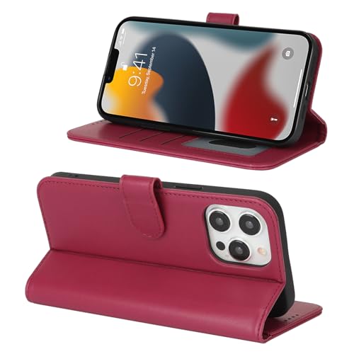 Image of for iPhone 13 Pro Case Wallet with Card Holder,for iPhone 13 Pro Wallet Case for Women Men,PU Leather Shockproof Magnetic Buckle Stand Flip Phone Case-Red