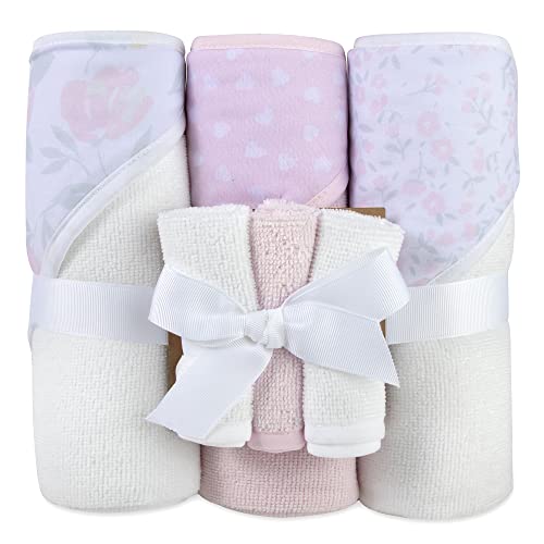 Image of Hooded Baby Bath Towel and Washcloth 6 Piece Set for Newborns Infants & Toddlers, Boys & Girls Baby Hooded Towels (Pretty in Pink)