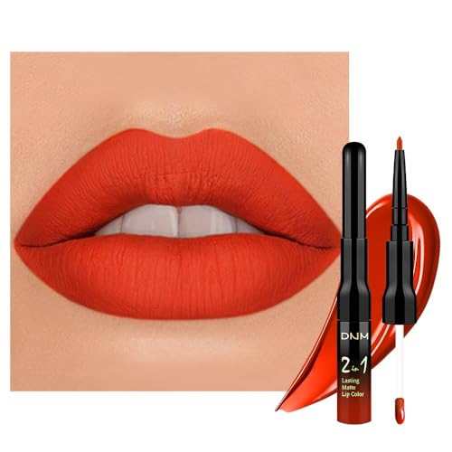 Image of evpct 1Pcs Orange Red Matte Lip Liner & Liquid Lipstick Stain Set for Women, 2 in 1 Lip Liner Stain Lipstick Long Lasting Waterproof Smudge Proof, Longwear Lips Stick Makeup 24 hours originale 54