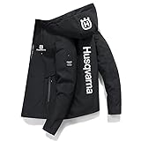ELROAL Chaquetas ligeras para hombre Hus.q_varna casual sportswear a prueba de viento manga larga con capucha chaqueta de punto superior con cremallera, Negro , L