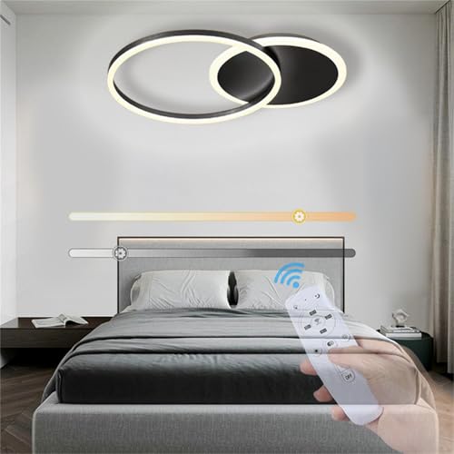Plafonnier LED noir dimmable à 2 anneaux modernes pour salon