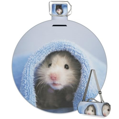 Shimoshe Bathroom Hamster Picnic Outdoor Blanket Foldable Waterproof Sandproof Beach Blanket Portable Water-Resistant Round Picnic Mat for Travel Camping Park Lawn