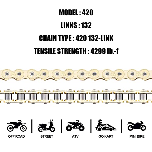 Dyctaho Gold 420 Motorcycle Chain 132 Link Standard Roller Chain With Free Chain Breaker 5 Connecting Master Link For 100Cc 110Cc 125Cc Dirt Pit Bike Atv Quad Go Kart Mini Bike Scooter #TOP2