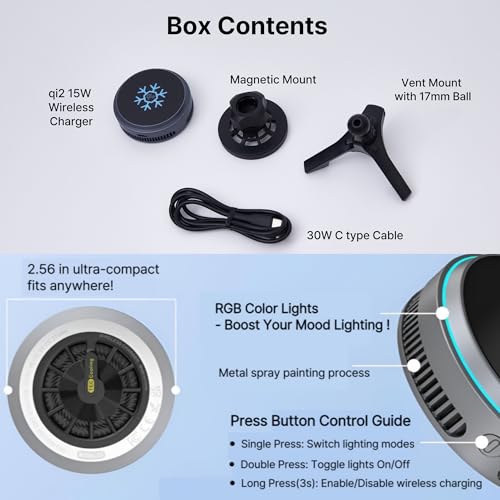 Ventaron Qi2 15W Detachable Magnetic Wireless Car Charger, Peltier Cooling - image 4