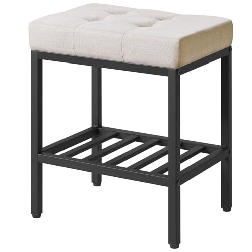 IBUYKE Stuoia da trucco rettangolare con piedi regolabili e spazio di archiviazione, sedia poggiapiedi, stuoia da toeletta con seduta in lino, multiuso come tavolino da lato o ottomana, Linen WBD017Y