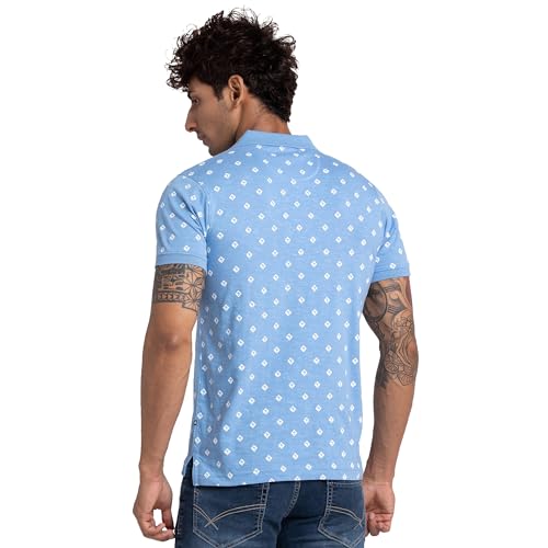 Image of Parx Men's Print Pattern Regular Fit Pure Cotton Half Sleeve Polo Neck Casual T-Shirt