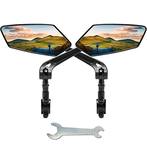 Rotopata 2 Pack (1 Pair) Bicycle Handlebar Mirrors For Mountain Bicycle Bike Ebike Scooter Snowbike, Adjuatable Wide Angle Rearview Mirror With 360° Rotatable Safety Galss Design #TOP4