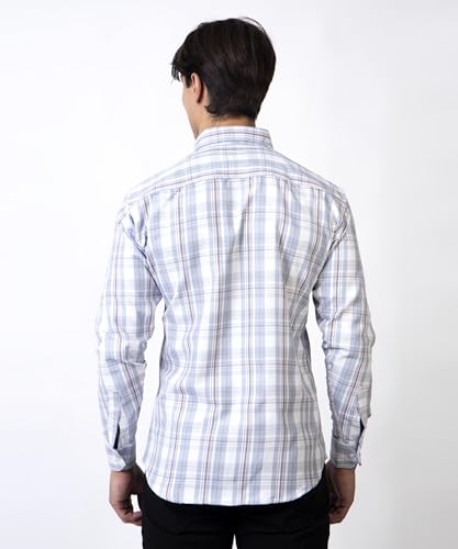 Image of TrapNation Men Regular Fit Checkered Full Sleeves Button Down Collar Casual Shirt (in, Alpha, S, Regular, Grey)