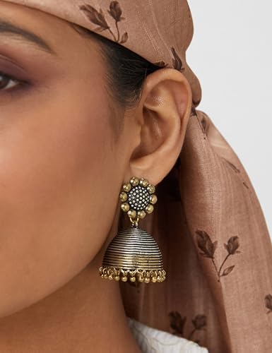 Image of Rubans Jhumka Earrings Oxidised Trendy Jewellery Gift for Women & Girls