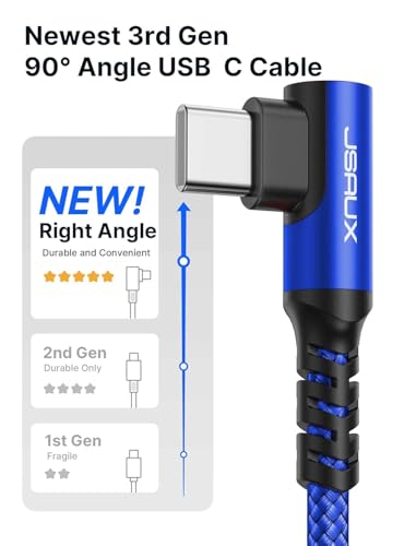 JSAUX USB C Cable [2-Pack 6.6ft], 3.1A Type C Charger Fast Charging Cord Right Angle Compatible with iPhone 16e 16 15 Pro Max Plus, Samsung Galaxy A14 A15 A25 A35 A53 A55, S25 S24 S23, CarPlay -Blue - Thumbnail 2