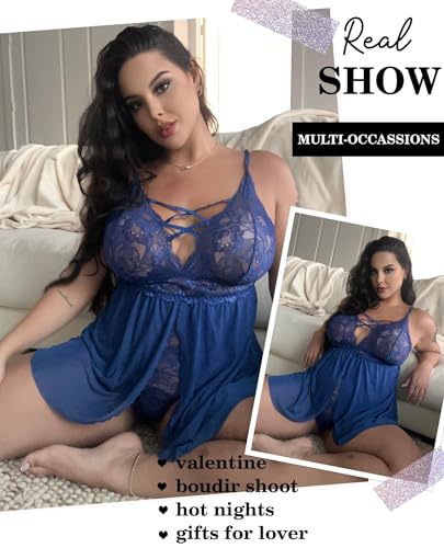Image of Avidlove Plus Size Babydoll Womens Snap Crotch Lingerie V Neck Lace Nighty Sleepwear L-5XL